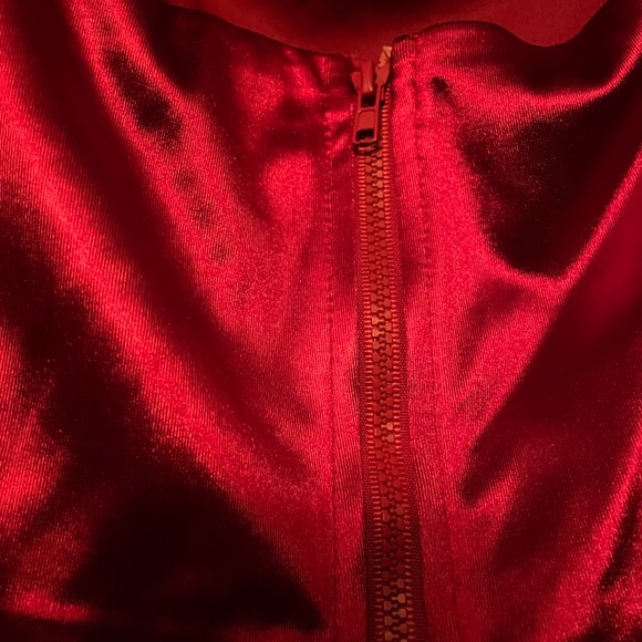 Red shiny corset with rhinestone straps and back zipper. - Picture 4 of 6